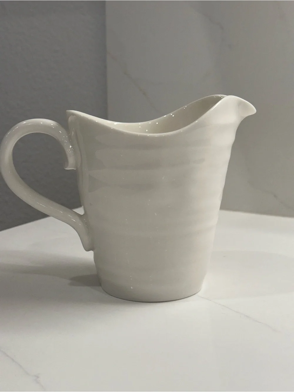 Portmeirion White Ceramic Pitcher with Subtle Ribbing 15 oz
